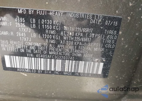 2016 Subaru Outback 2.5I Premium from USA, damaged, VIN 4S4BSAFC3G3203740